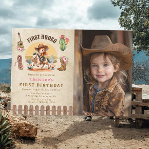 Rustic Cowgirl First Rodeo 1:a födelsedagsfoto Inbjudningar