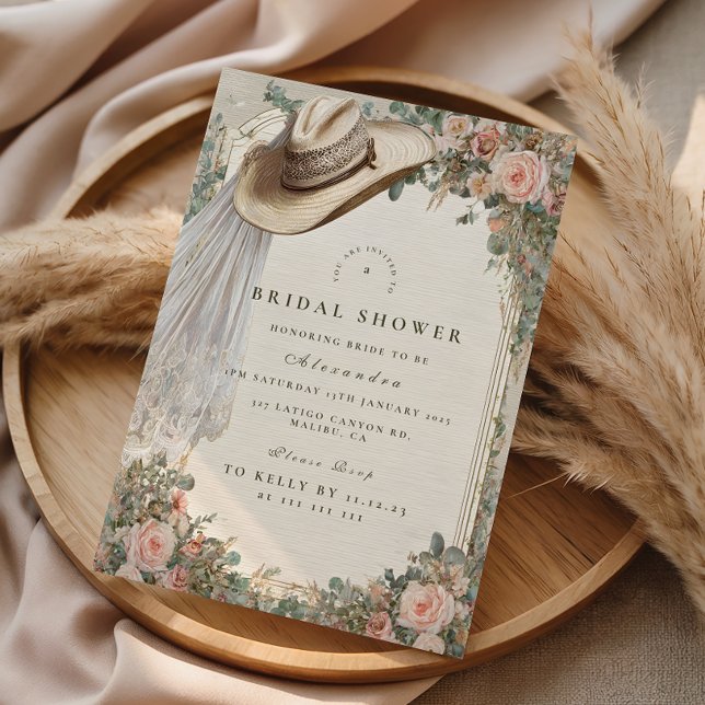 Rustic Cowgirl Hat Floral Bridal Shower Inbjudningar (Skapare uppladdad)