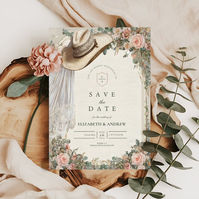 Rustic Cowgirl Hat Snöre Bröllop Spara Datumet (Skapare uppladdad)