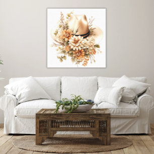 Rustic Cowgirl Hat Wildblommor Elegant Western Art Canvastryck