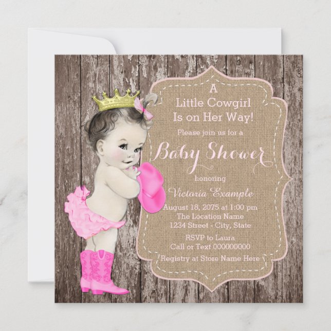Rustic Cowgirl Princess Baby Shower Inbjudningar (Framsida)