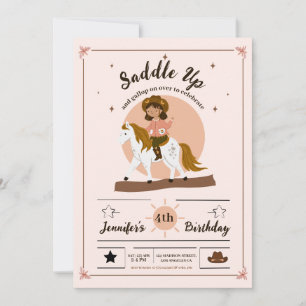 Rustic Cowgirl Saddle Up 4e födelsedagen Inbjudningar