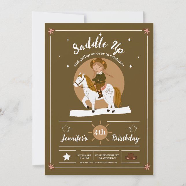 Rustic Cowgirl Saddle Up Birthday Inbjudningar (Framsida)