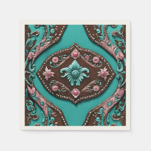 Rustic Cowgirl Teal Brun Country Western Fest Pappersservett