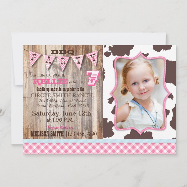 Rustic Cowgirl Western Theme Birthday-inbjudningar Inbjudningar (Framsida)