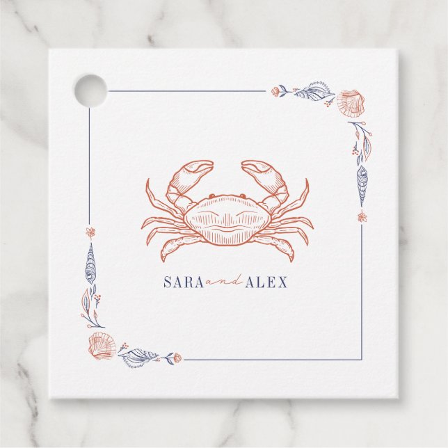 Rustic Crab Beach Wedding Gåvor Etiketter (Framsida)