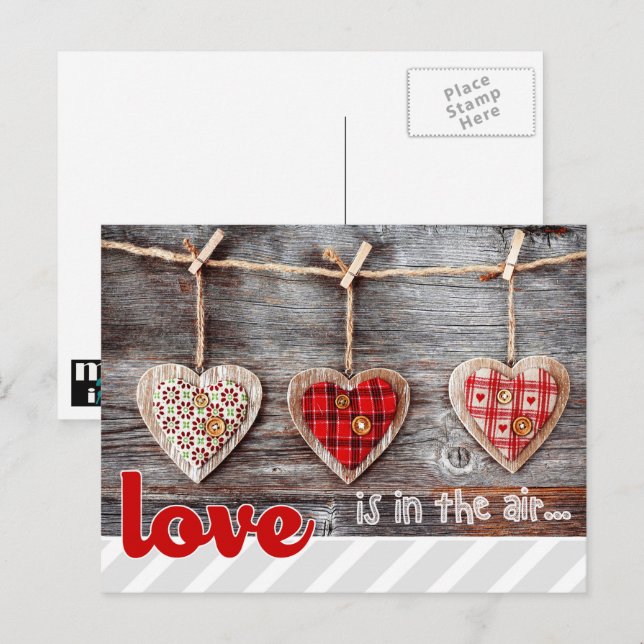 Rustic Craft Hearts Valentine Day Postcard Helg Vykort (Fram/baksida)