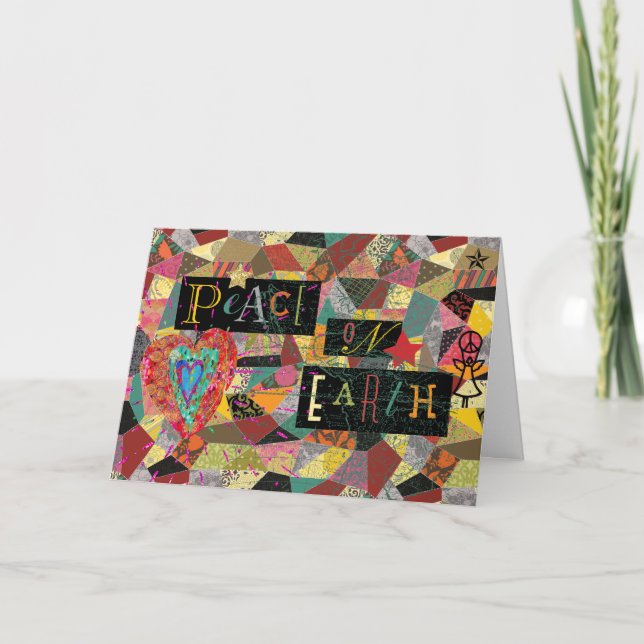 Rustic Crazy Quilt Peace on Earth Helgkort (Framsida)