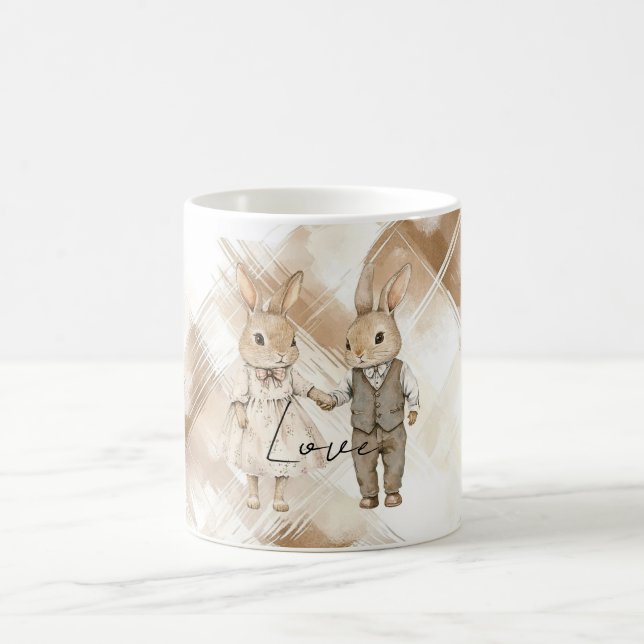 Rustic Cream Brown Stripes Bunny Rabbits Love Kaffemugg (Center)