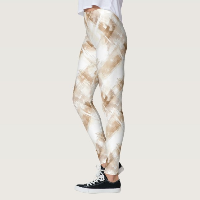 Rustic Cream Brown Stripes Leggings (Vänster)