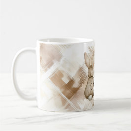 Rustic Cream Brown Stripes Three Bunny Rabbits Kaffemugg