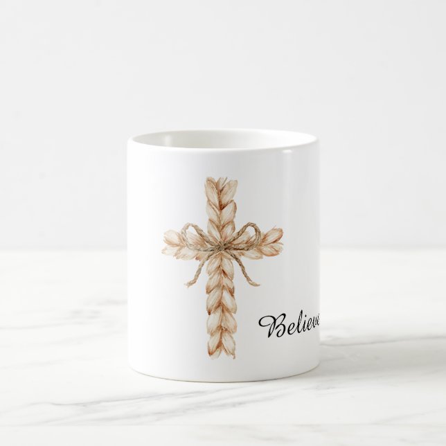 Rustic Cream Cross with Bow Believe Kaffemugg (Center)
