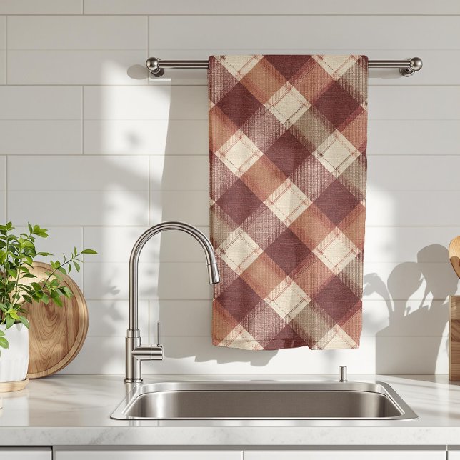 Rustic Cream Orange Rust Red Plaid Pattern Kökshandduk (Skapare uppladdad)