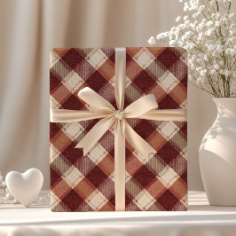 Rustic Cream Orange Rust Red Plaid Pattern Presentpapper