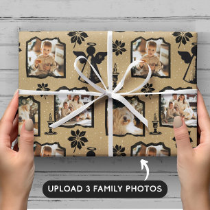 Rustic Cream Stamped Angel 3-familjfoto Presentpapper
