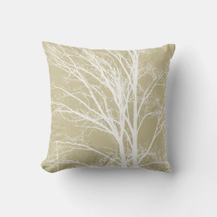 Rustic Cream White Träd Grenar Kudde