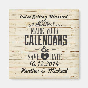 Rustic Cream Wood Save Date Bröllop Magnet