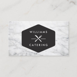 Rustic Crossed Fork Knivar Logotyp White Marble Visitkort