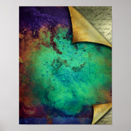 Rustic Curled Pages Turcoise Grunge Struktur Poster