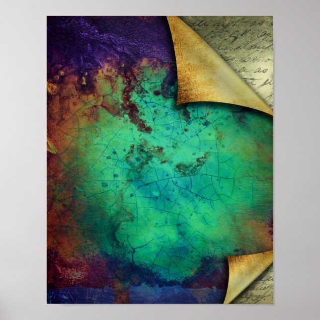 Rustic Curled Pages Turcoise Grunge Struktur Poster (Framsidan)