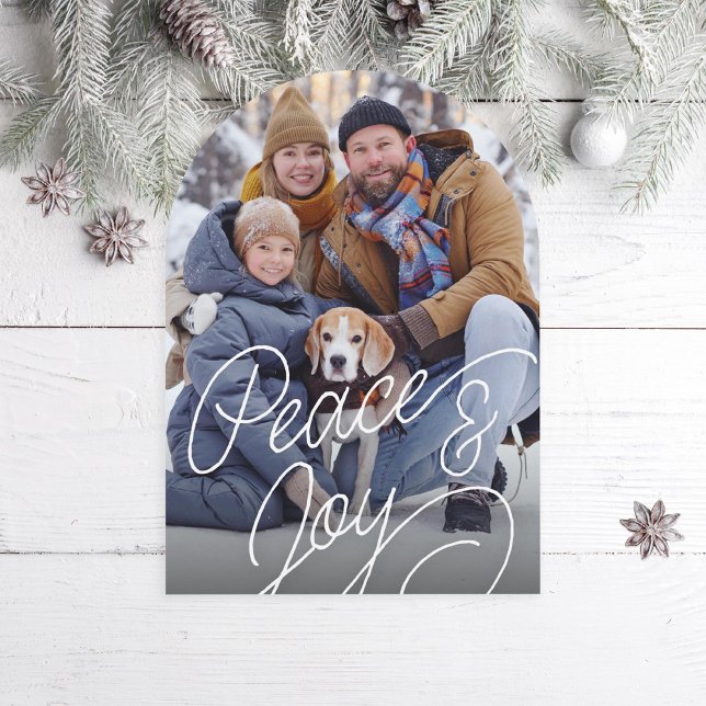 Rustic Cursive Peace and Joy Helgdag Photo Card Inbjudningar (Skapare uppladdad)