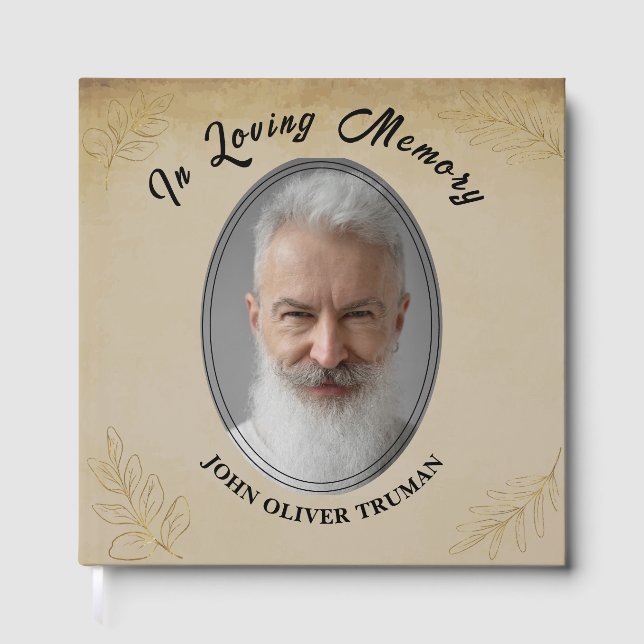 Rustic Custom Text Photo Memorial Funeral Leaves Gästböcker (Framsida)