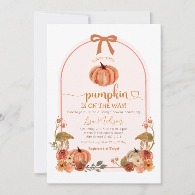 Rustic Cute Bow Little Pumpkin Baby Shower Inbjudningar (Framsida)
