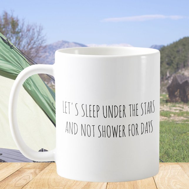 Rustic Cute Camping Funny Meme Black White Kaffemugg (In situ)