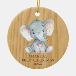 Rustic Cute Elephant Baby Första jul Julgransprydnad Keramik
