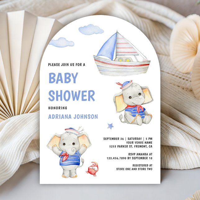 Rustic Cute Elephant Nautical Boat Baby Shower Inbjudningar (Skapare uppladdad)