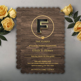 Rustic Cute Guld Heart Monogram Family Baby Shower Inbjudningar