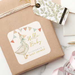 Rustic Cute Hej Baby Anka Baby Shower Fyrkantigt Klistermärke
