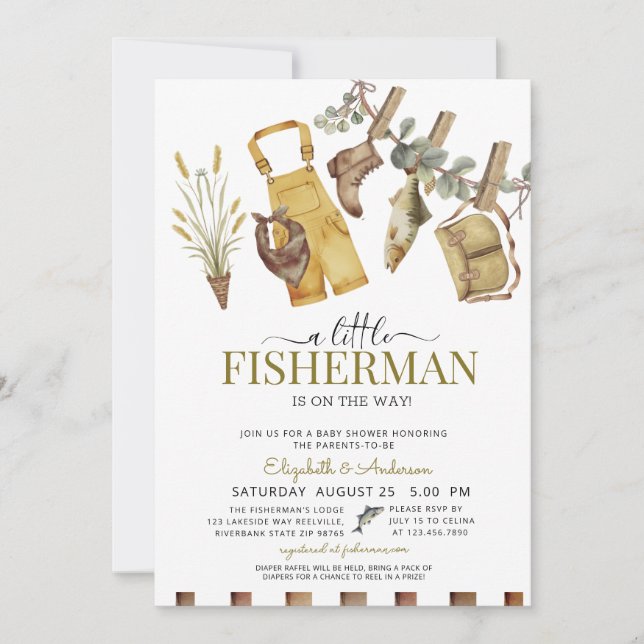 Rustic Cute Little Fisherman Baby Shower Inbjudningar (Framsida)