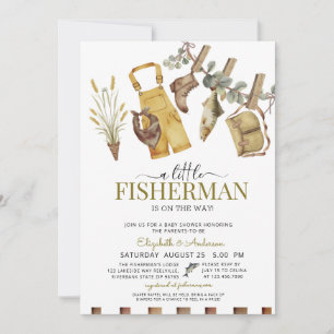 Rustic Cute Little Fisherman Baby Shower Inbjudningar