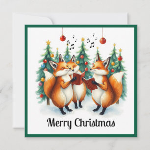 Rustic Cute Nice Fox Winter Gräs Träd Caroling Julkort
