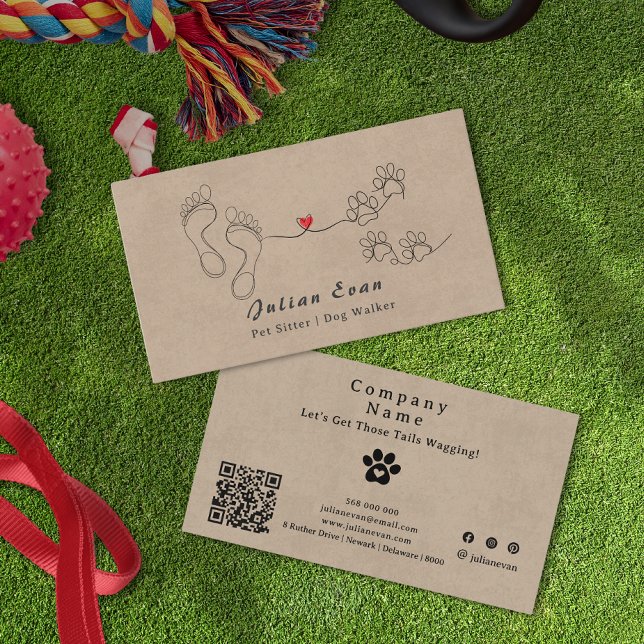 Rustic Cute Paw Skriv ut Human Feet Dog Walker Visitkort (Rustic Cute Paw Print Human Feet Dog Walker Business card)