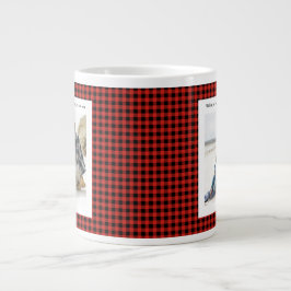 Rustic Cute Red Plaid Monogram 2 Photo Christmas Jumbo Mugg