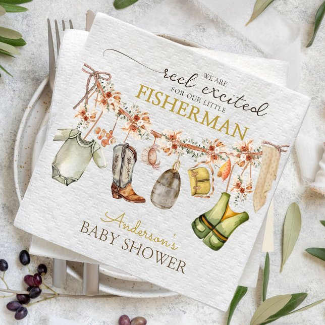 Rustic Cute Reel FISHING BABY SHOWER Pappersservett (Skapare uppladdad)