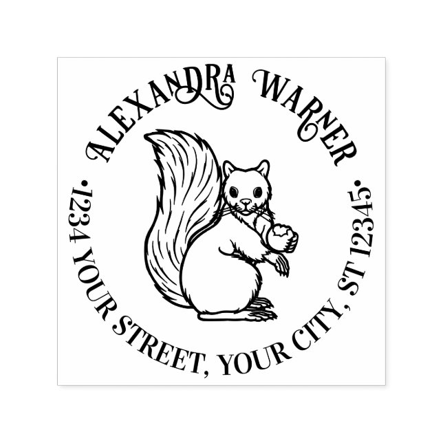 Rustic Cute Squirrel med Nöt Namn Returadress Självfärgande Stämpel (Design)