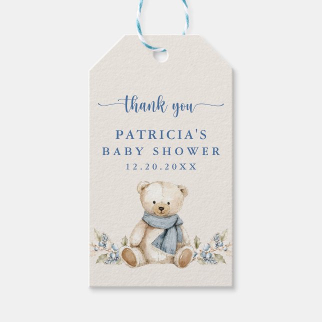 Rustic Cute Teddy Bear Thank You  Presentetikett (Framsidan)