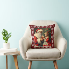 Rustic Cute Vintage Snöflingor Jultomten Winter Kudde
