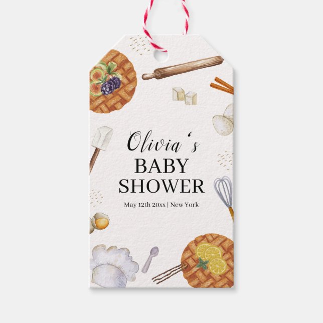 Rustic Cutie Baking Paj Baby Shower Presentetikett (Framsidan)