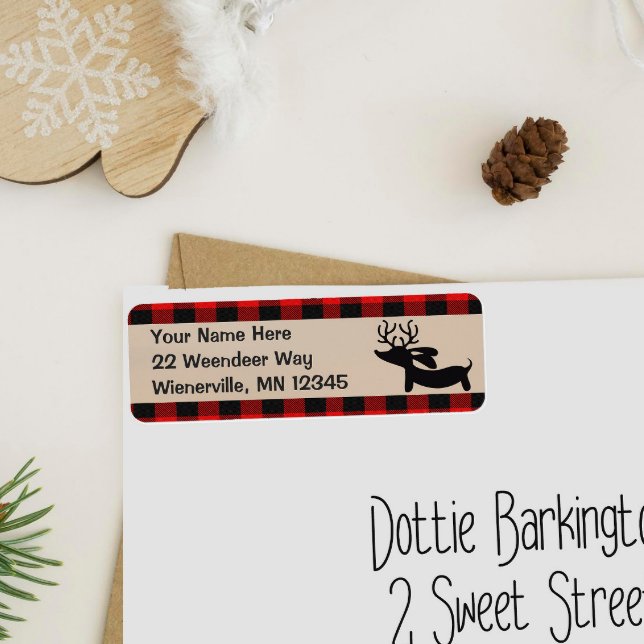 Rustic Dachshund-Adressetiketterna Julplagt Returadress Etikett (Dachshund Rustic Christmas Card Address Labels for dachshund Moms and Dads.)