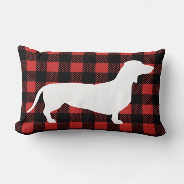 Rustic Dachshund Hund & Buffalo Check Pached Lumbarkudde (Framsida)