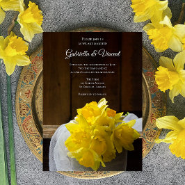 Rustic Daffodils Barn Wood Land Vår bröllop Inbjudningar
