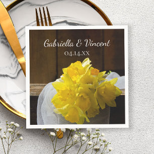 Rustic Daffodils Barn Wood Land Vår bröllop Pappersservett