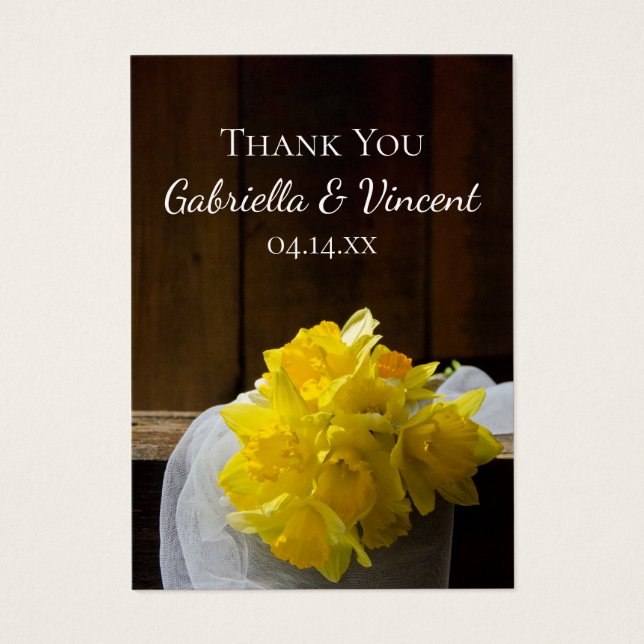 Rustic Daffodils Barn Wood Wedding Favor Märkres Visitkort (Framsidan)