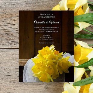 Rustic Daffodils och Barn Wood-Landsbyggsbröllop Magnetisk Inbjudningskort