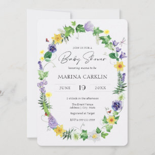 Rustic Daffodils, Wildblommor & Dikt Baby Shower Inbjudningar