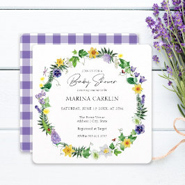Rustic Daffodils & Wildblommor Square Baby Shower Inbjudningar